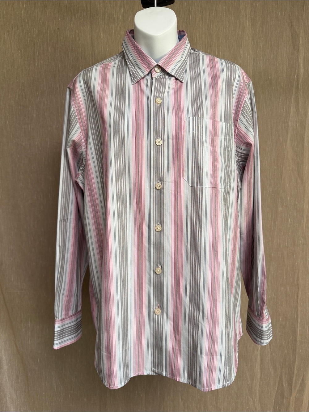 Tommy Bahama Vertical Stripe Button-Up Shirt in Pink & Gray